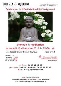 Nuit de méditation zen à Narbonne le samedi 10 décembre 2016 Nuit de méditation zen 10 dec 2016