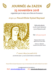 Journée de méditation Zen du 25 novembre 2018 à Aix en PCE