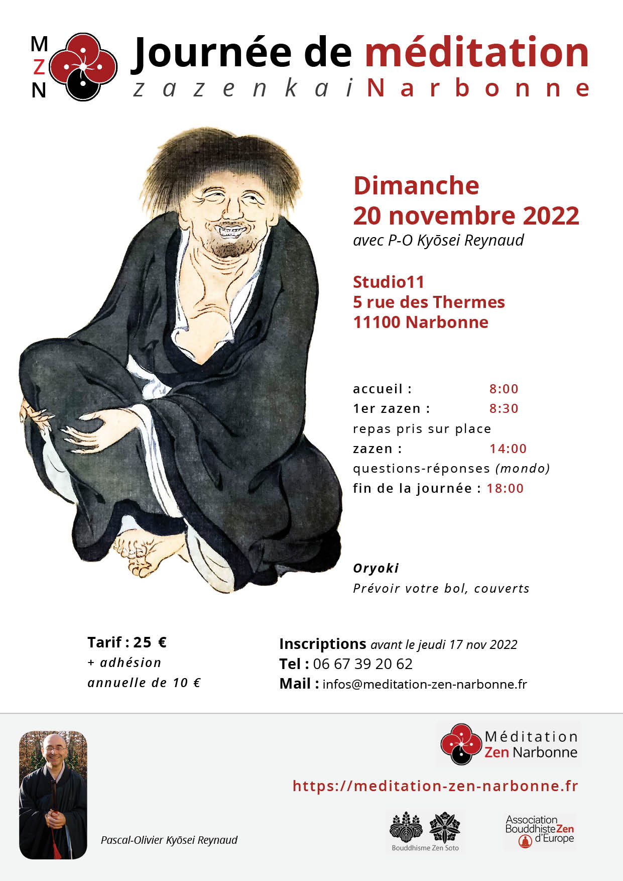 Zazenkai – Journée de méditation zen à Narbonne avec Pascal-Olivier Kyosei Reynaud le 20 novembre 2022 – Studio11