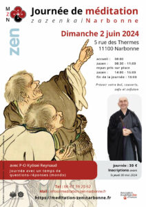 Journée de méditation Zen à Narbonne le 02/06/2024 avec P-O Kyosei Reynaud